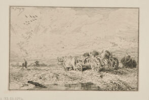 Paysage: Chariot attelé de boeufs