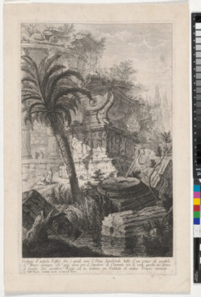 Vestiggi d’antichi Edifici fra i quali evvi l’Urna Sepolcrale tutta d’un pezzo di porfido di Marco Agrippa che oggi serve per il Sepolcro di Clemente XII (Remains of Ancient Buildings Among Which Stands the Sepulchral Urn of Marcus Agrippa Made Entirely o