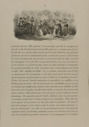 The King’s son presents Cinderella to his family; Cinderella descends a staircase