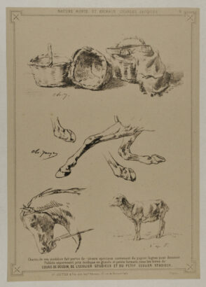 Three baskets, horse hooves, horse head and lamb