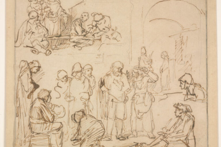 A GROUP OF SPECTATORS, AFTER A WORK BY REMBRANDT, POSSIBLY "CHRIST AND THE ADULTRESS"