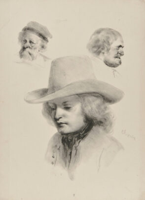 Sheet of sketches: three male heads