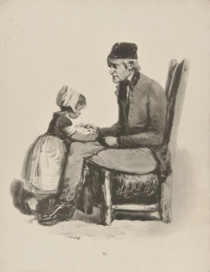 Seated Man with Child Reading at His Knees