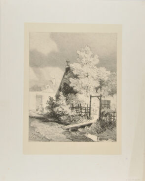 The Small Wooden Bridge, with a Cottage in the Background