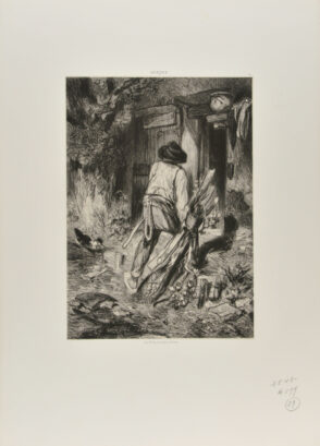 Vieux paysan trainant un fagot