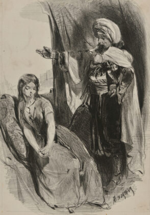 Turbaned Man Gesturing to a Disconsolate Woman