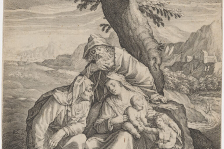 MADONNA AND CHILD WITH SAINTS JOSEPH, ELIZABETH AND JOHN THE BAPTIST IN A LANDSCAPE