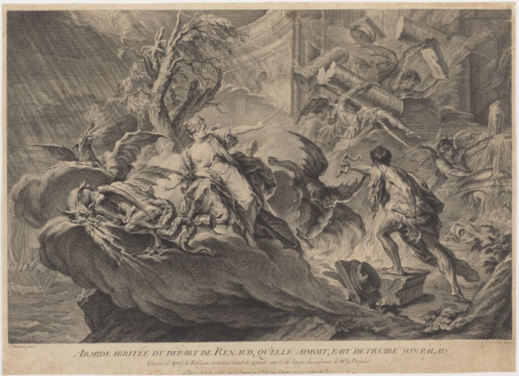 Armide irritée du depart de Renaud, qu’elle aimoit, fait detruire son palais (Armida angry at the departure of Rinaldo, who she loves, destroys his palace) - Image 1