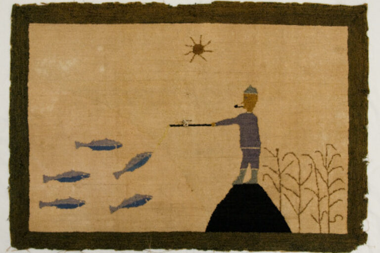 GRENFELL-TYPE HOOKED RUG WITH FISHERMAN