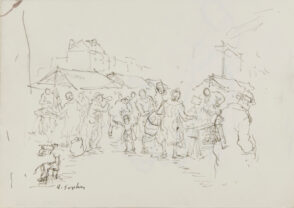 Market Scene (recto); Woman with Dog (verso)