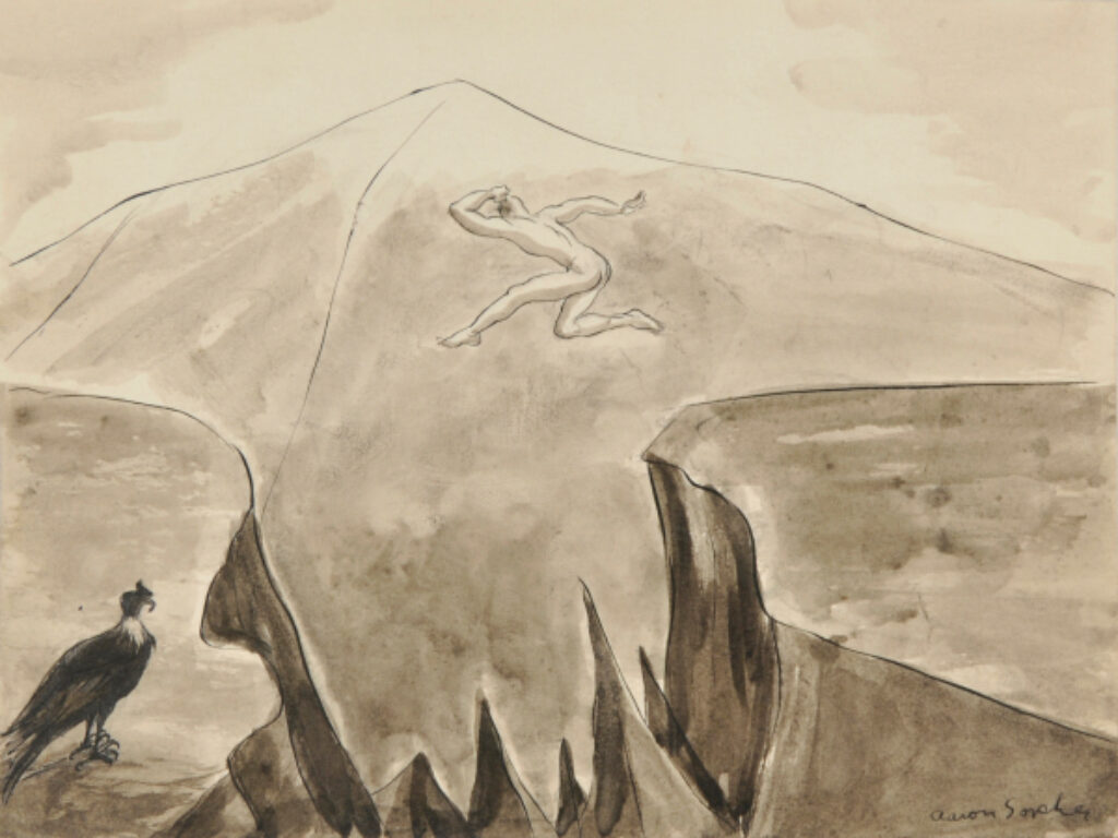 Nude Male Jumping Over a Precipice