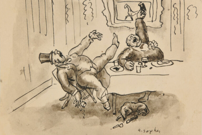 TWO MEN LAUGHING AT THE DINNER TABLE