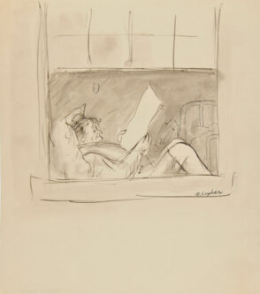View Through Window of Woman Reading