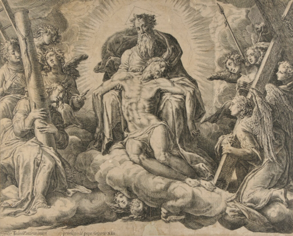 The Body of Christ Upheld by God the Father, Surrounded by Angels with Instruments of the Passion