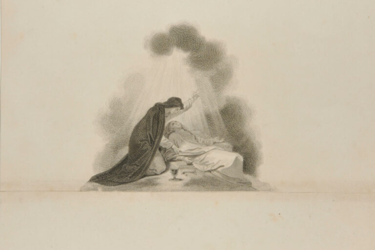 A NUN KNEELING BY A DYING WOMAN