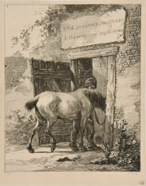 Man Leading a Horse into a Stable