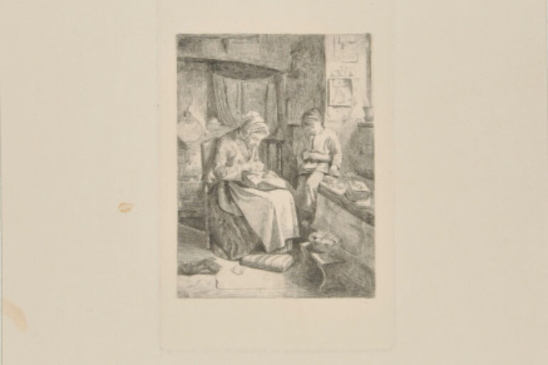 INTERIOR WITH OLD WOMAN AND SMALL BOY