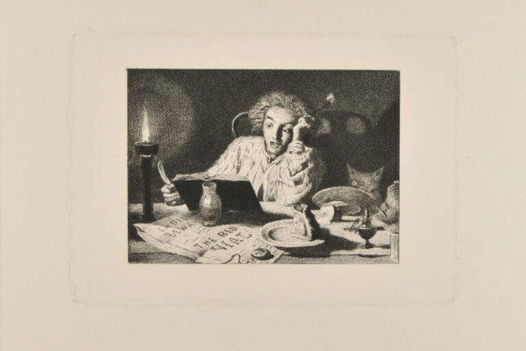 YOUNG MAN READING BY CANDLELIGHT