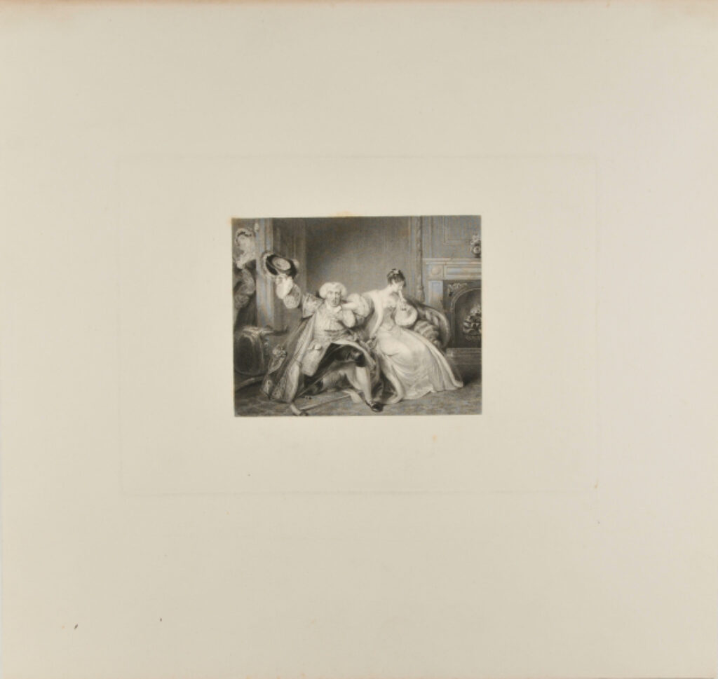 An aged lover on his knees before a young girl