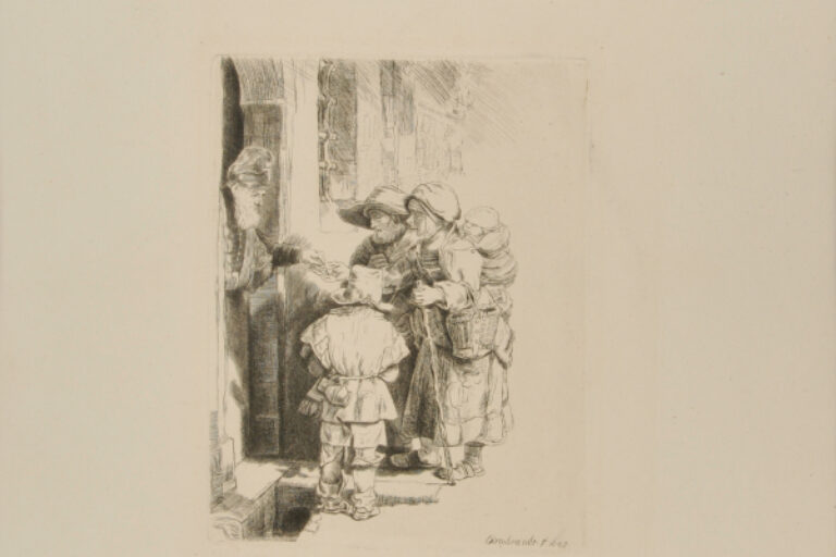 BEGGARS RECEIVING ALMS AT THE DOOR OF A HOUSE