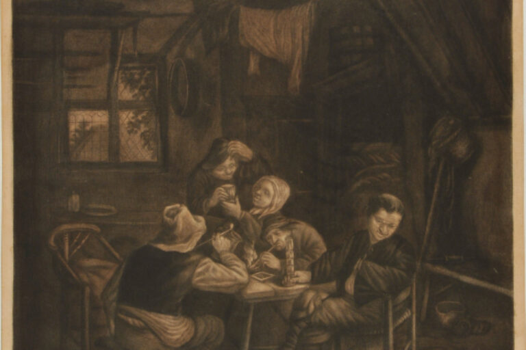 FIVE FIGURES ABOUT A TABLE, SMOKING AND DRINKING
