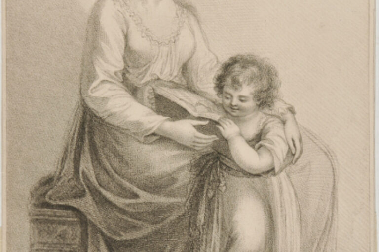 MOTHER WITH CHILD STANDING AT HER KNEES