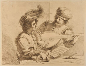 Young Man Singing, Accompanied on Guitar By Older Man