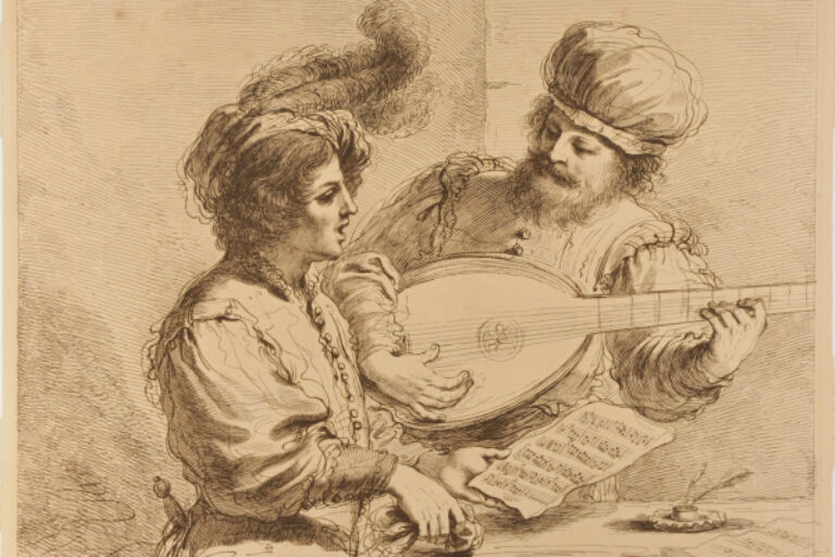 Young Man Singing, Accompanied on Guitar By Older Man