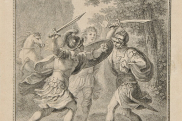“Ecco Rinaldo don la spade addosso….” (Illustration for “Orlande Furioso”, Canto II by L. Ariosto)