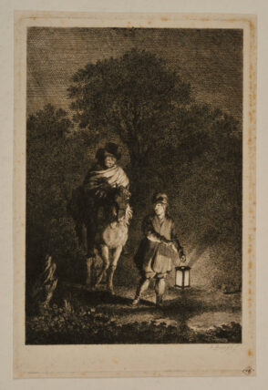 Man on Horseback and Boy – Night Scene