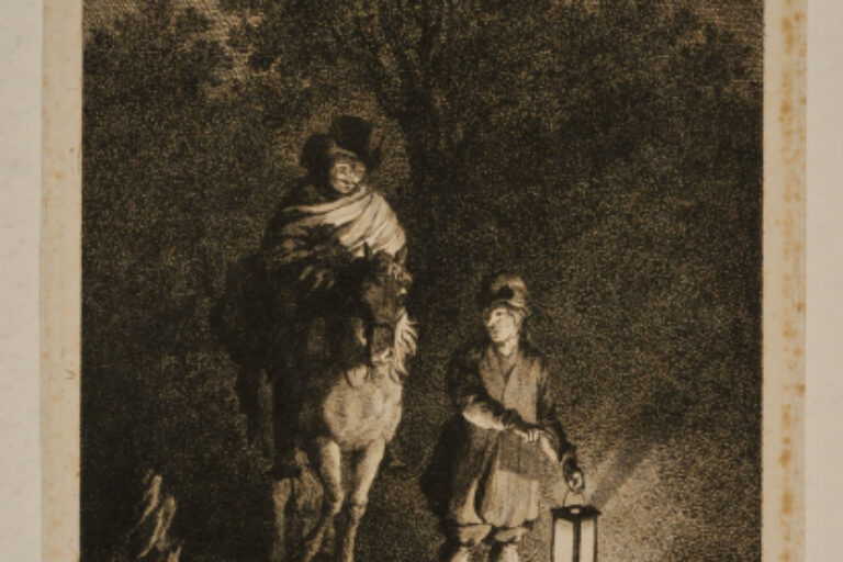 Man on Horseback and Boy – Night Scene