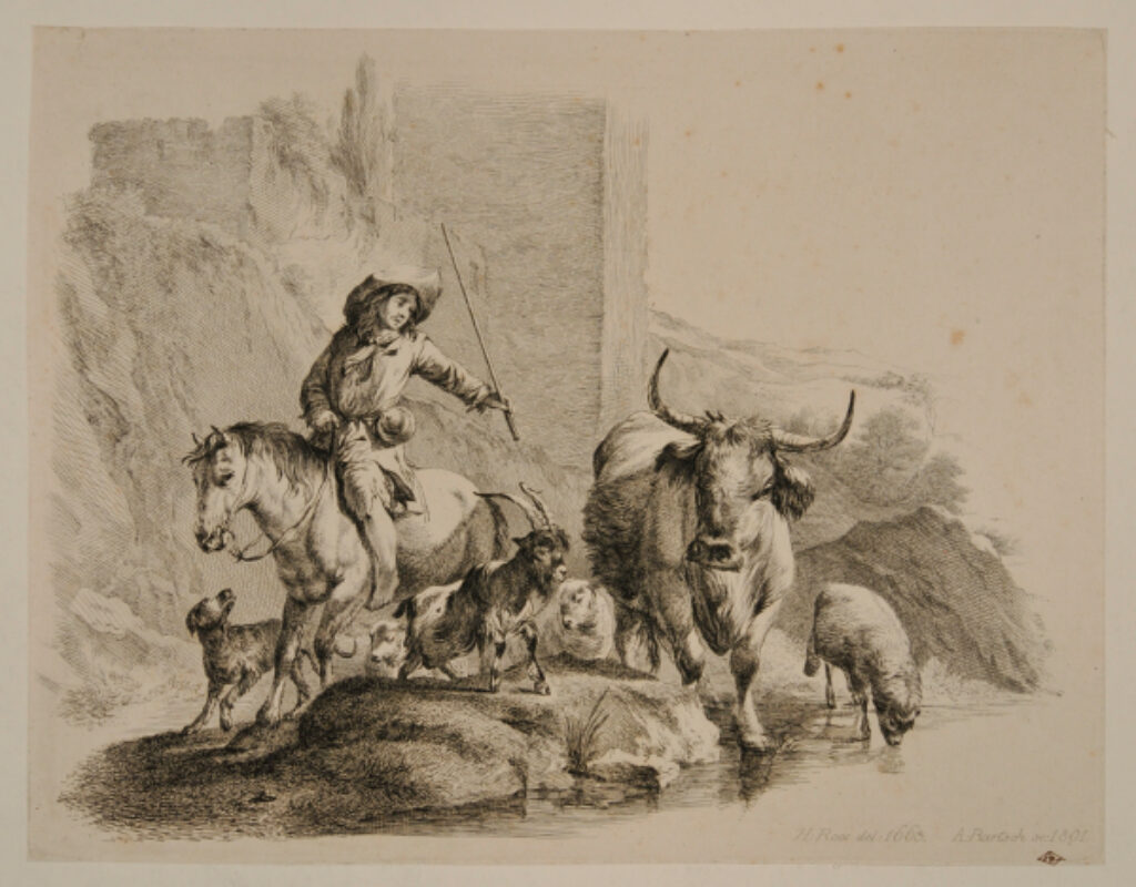 A Herdsman on Horseback and Cattle