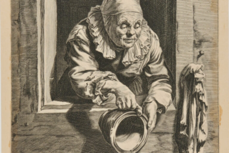OLD WOMAN WITH A JUG AT A WINDOW