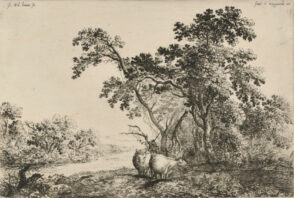 Landscape with Cattle Standing in a Stream