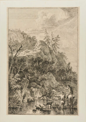 Woman on Horseback with Man Standing in Water