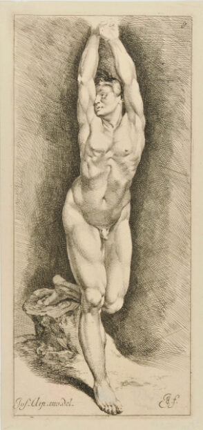 Nude Man with Arms Upraised