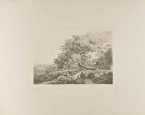 Italian Landscape; Stream at Right and Large Tree in Background