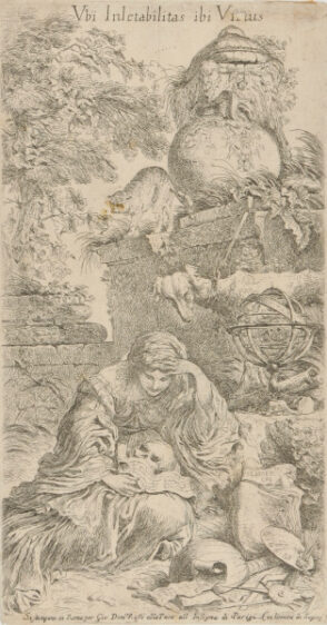 Woman, with Skull and Scroll, Sitting among Ruins