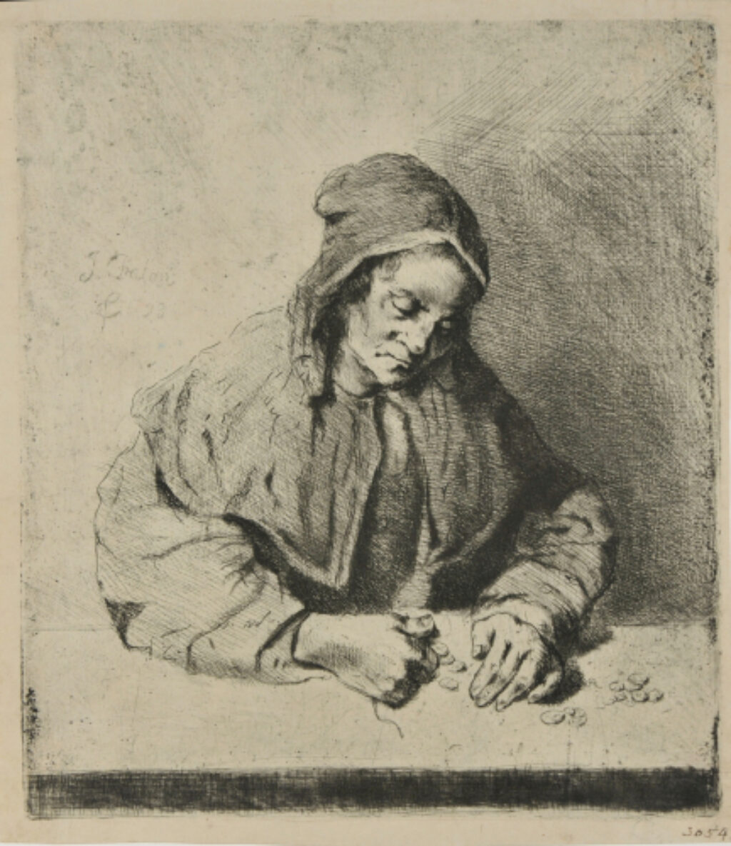 Woman Counting Money at a Table