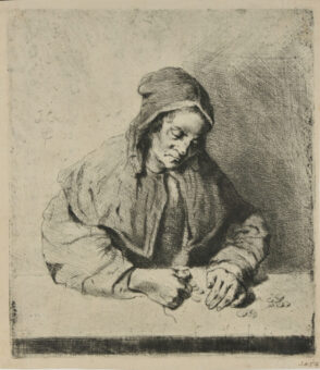 Woman Counting Money at a Table