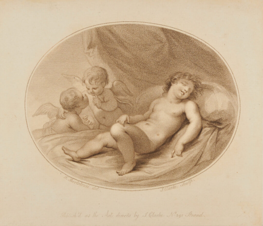 Sleeping Child with Two Small Angels at Left