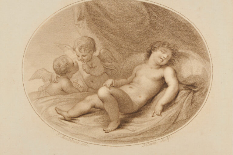 Sleeping Child with Two Small Angels at Left