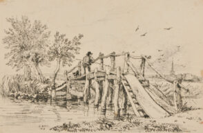 Man Fishing from a Bridge