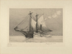 Home Again (A tug towing a sailboat into harbor)