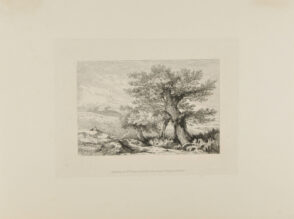Landscape Man and Dog Lying on Knoll at Left