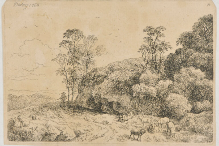 THE SLEEPING SHEPHERD WITH A HERD OF SHEEP