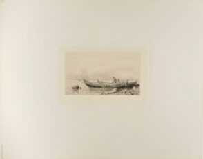 Fisherman Drying Nets on Boats