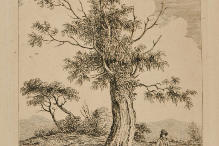 Landscape, with Man with Pack Resting Near an Old Tree