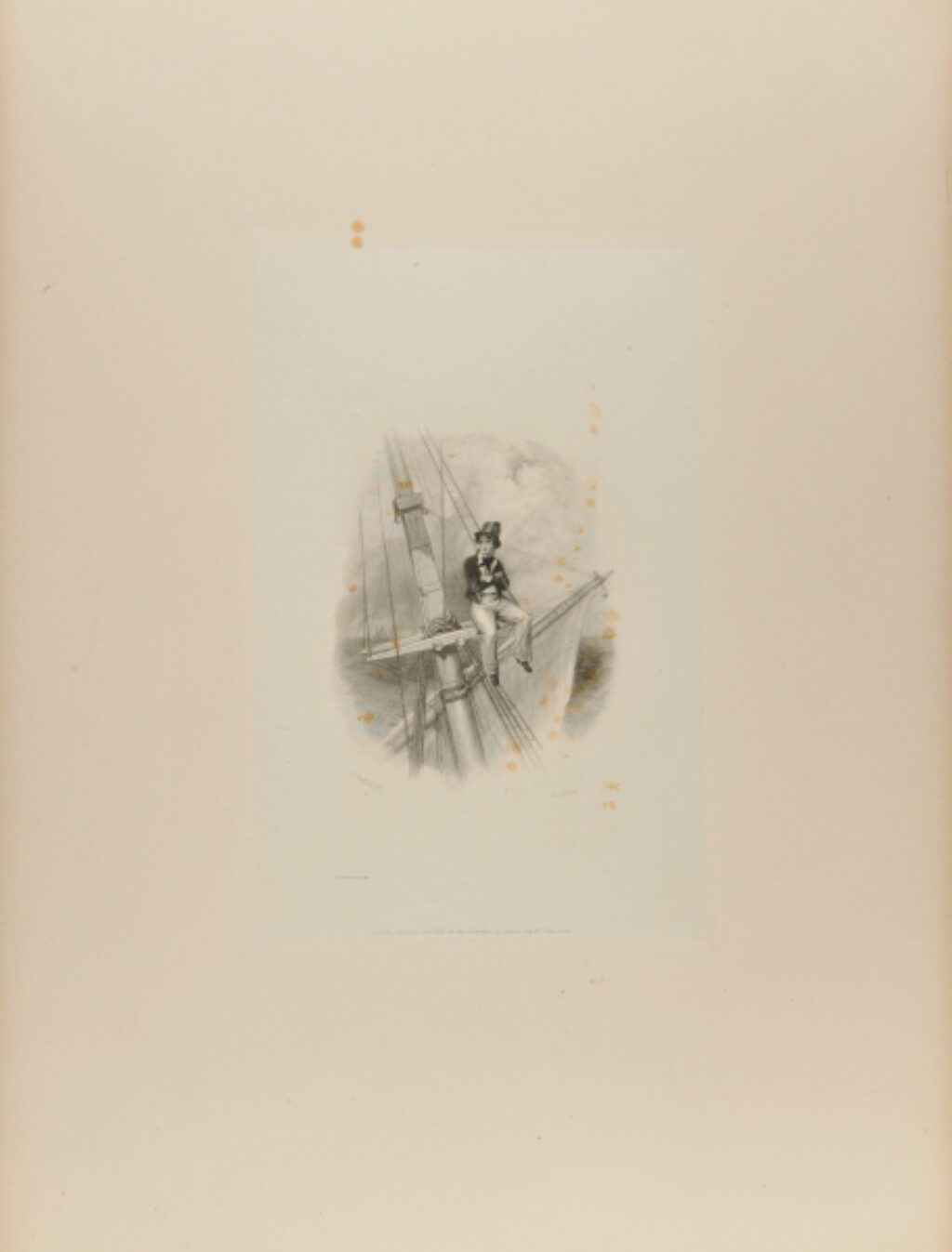 Young Boy Sitting on the Mast of a Sailing Vessel