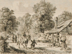 A Horseman Riding by a Cottage